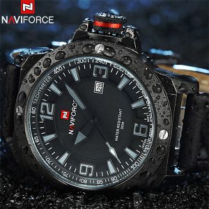 NAVIFORCE ARMY noir gris NF9077M montre homme de luxe original montre à quartz analogique en cuir