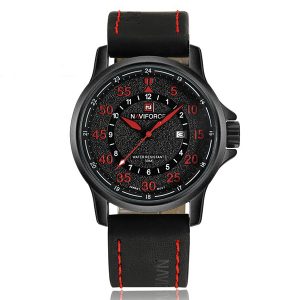 NAVIFORCE SCRATECHE noir rouge NF9076M montre homme de luxe original montre à quartz analogique en cuir